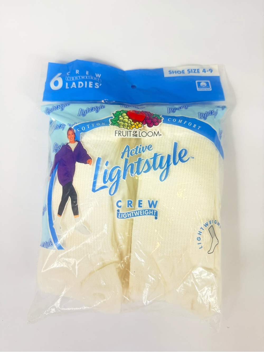 VTG Fruit of the Loom Ladies Active Lightstyle Crew Socks - White 1999 6 Pair